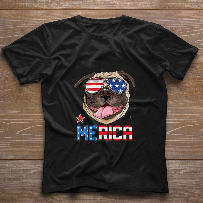 Original Sunglass Pug Merica 4th July independence day American flag shirt