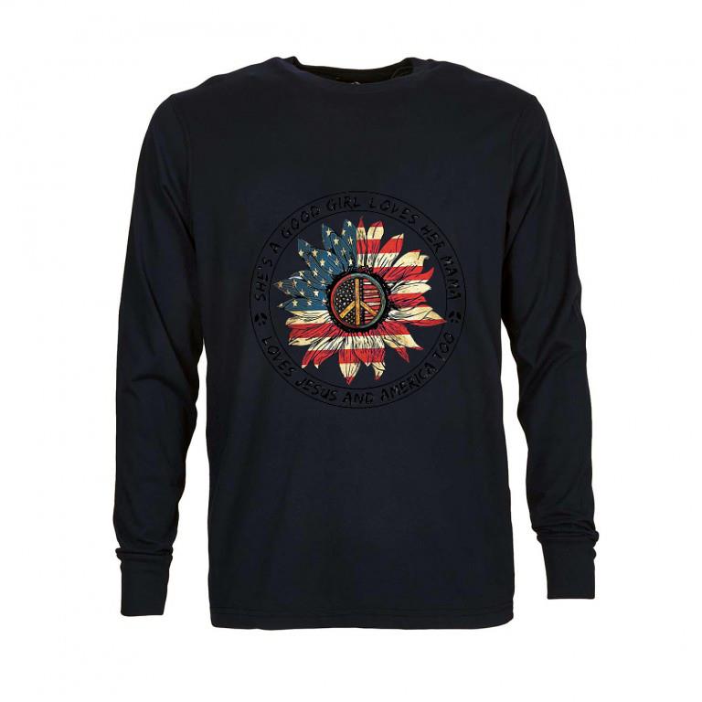 Premium Flower peace sign she’s a good girl loves her mama loves Jesus and America flag shirt