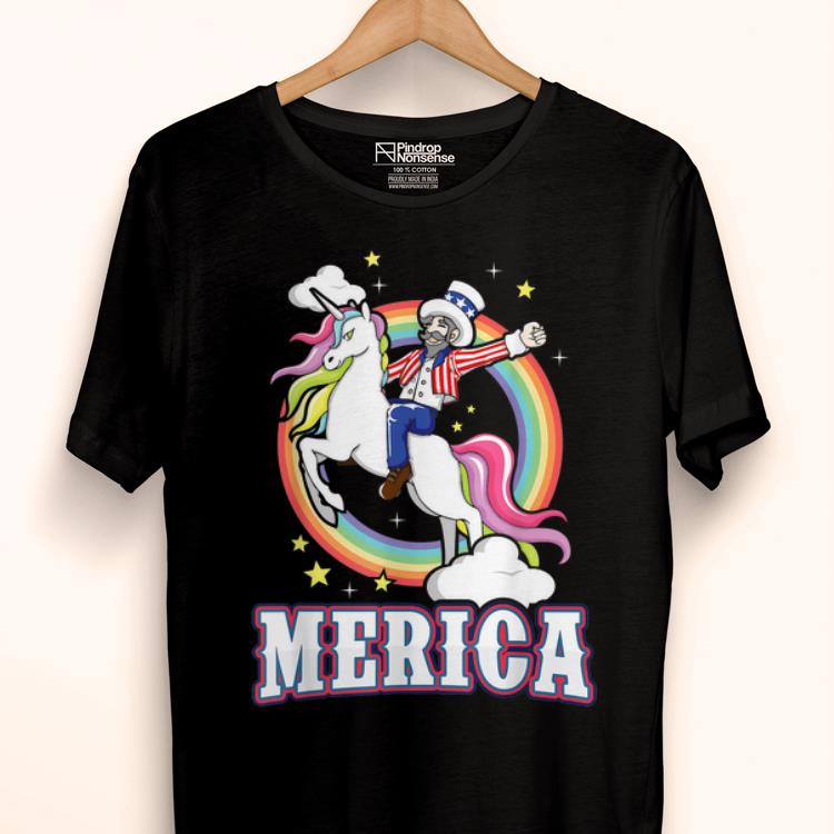 Pretty Uncle Sam Riding Unicorn Americorn USA Merica 4th of July Rainbow Unicorn LGBT Pride shirt