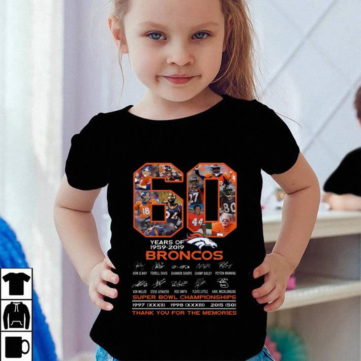 Original 60 years of 1959-2019 Denver Broncos signatures Super Bowl Championships shirt