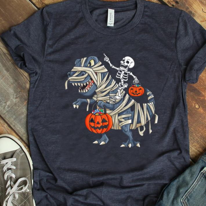 Official Skeleton Riding T Rex Funny Halloween Boys Girls Kids shirt