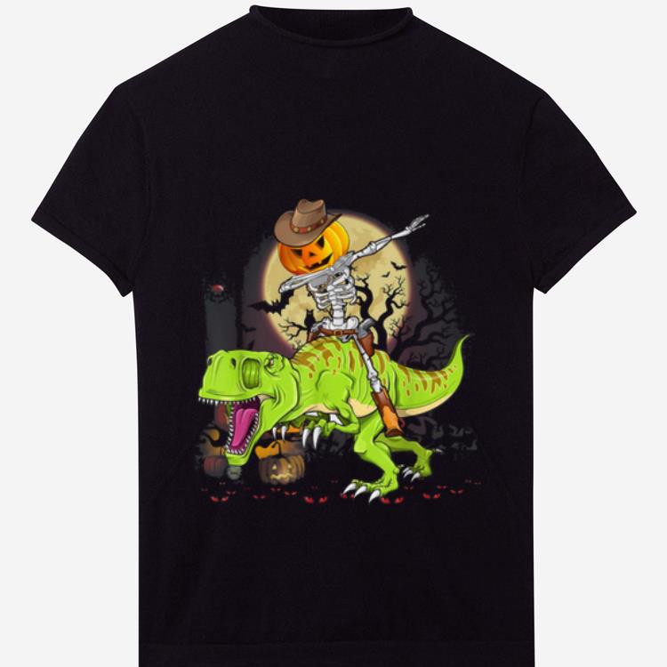 Original Dabbing Pumpkin Skeleton Riding T-rex Dinosaur Halloween shirt