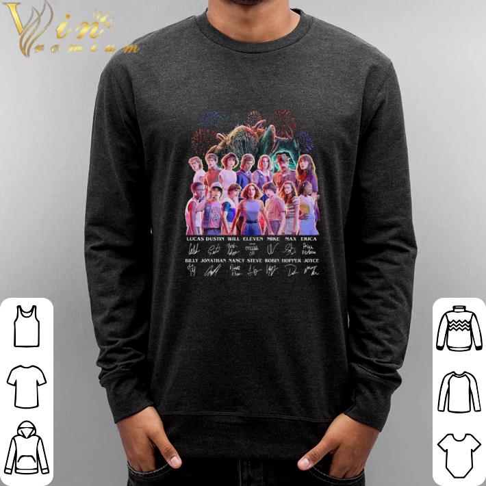 Original Stranger Things all character signatures Lucas Dustin Will Eleven shirt