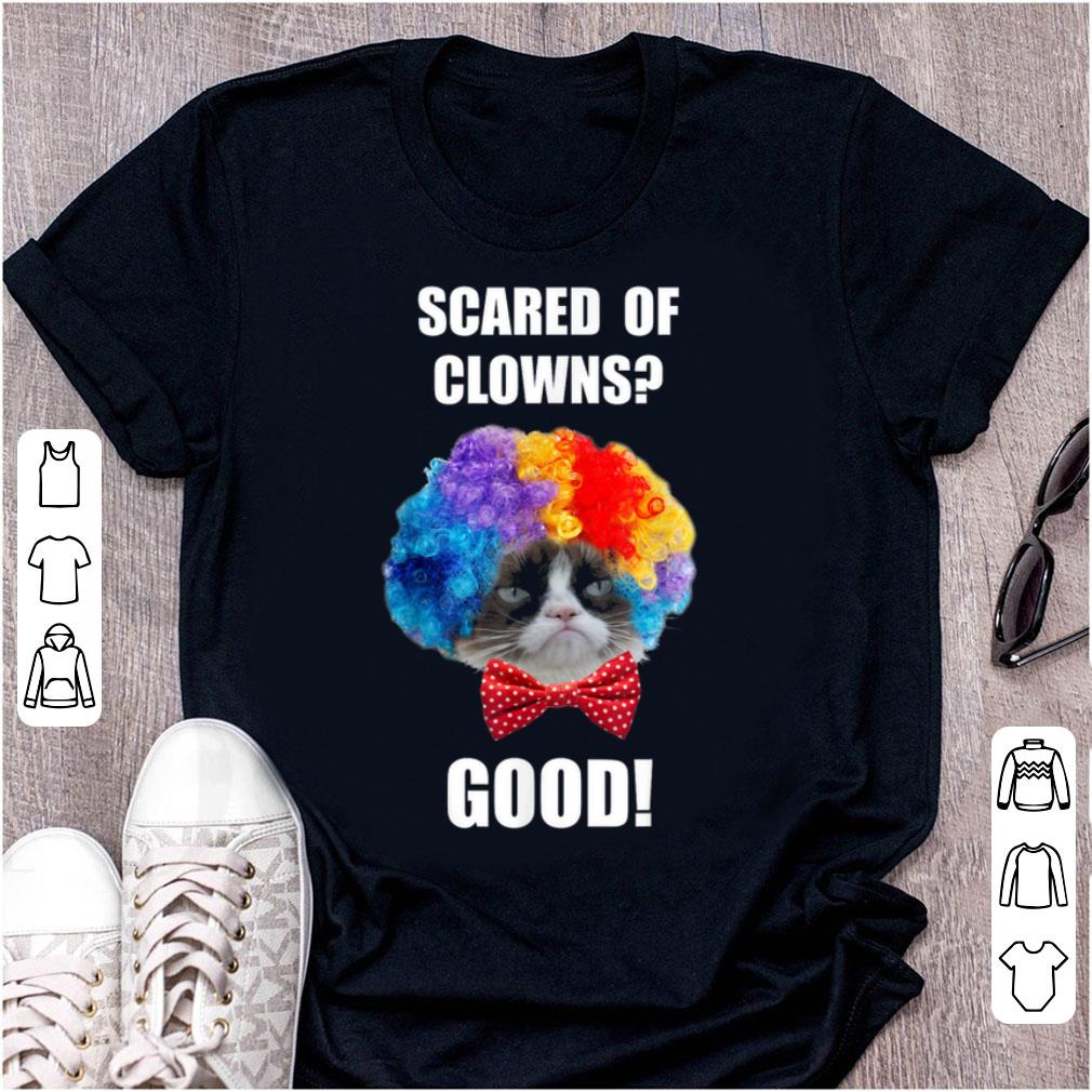 Beautiful Grumpy Cat Halloween Scared Of Clowns Good Graphic shirt