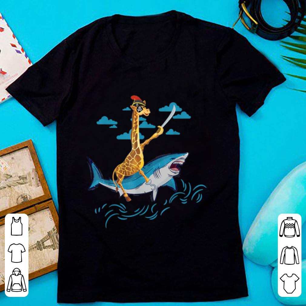 Nice Giraffe Pirate Riding Shark Sword Cute Animal Halloween Gift shirt