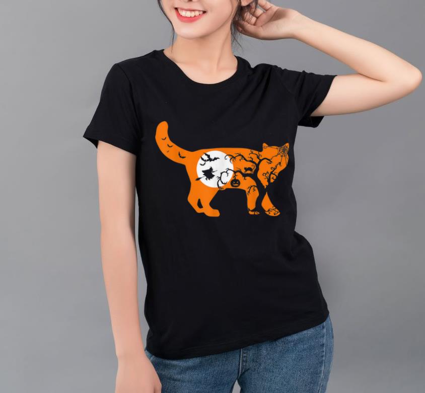 Nice Witch Bat Web Pumpkin Tree in Kitty Halloween Cat shirt