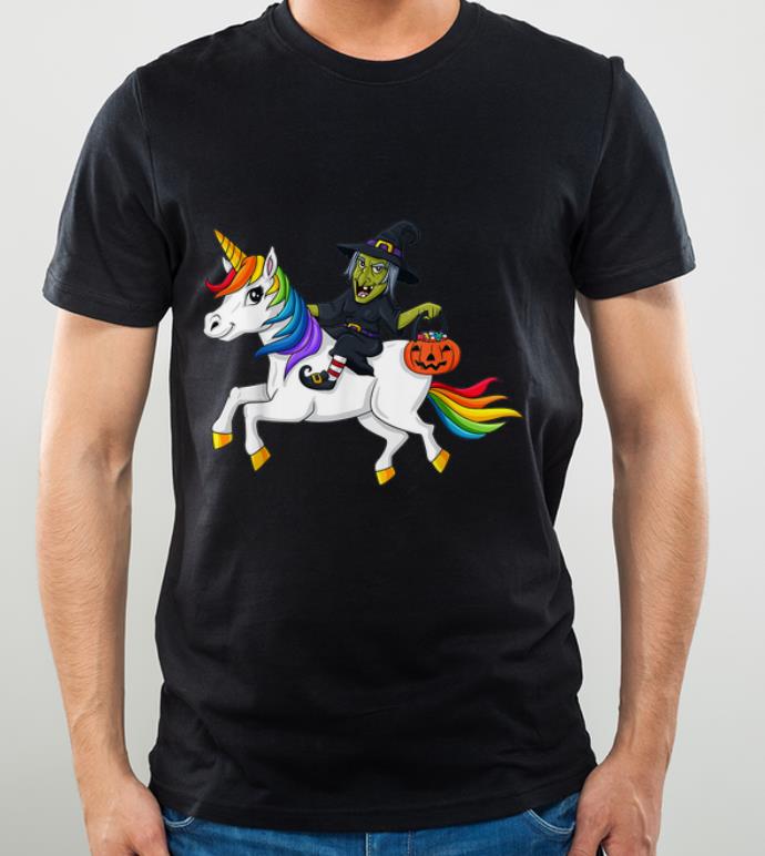Nice Witch Riding Unicorn Funny Halloween Girls Kids shirt