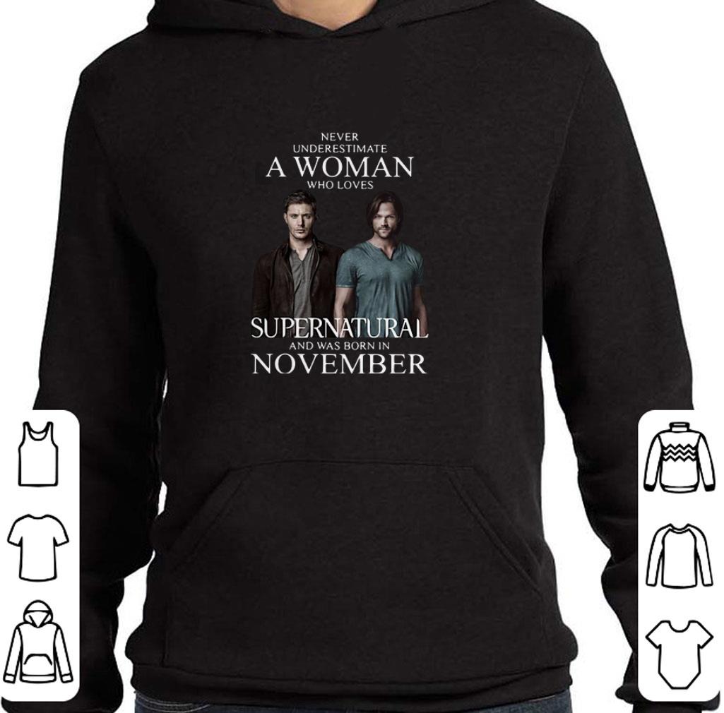 Original Never underestimate a woman who loves Supernatural november shirt