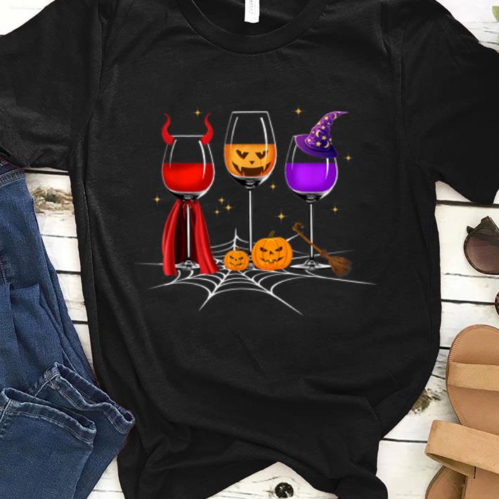 Top Halloween Wine Glass Witchcraft Dracula Pumpkin shirt