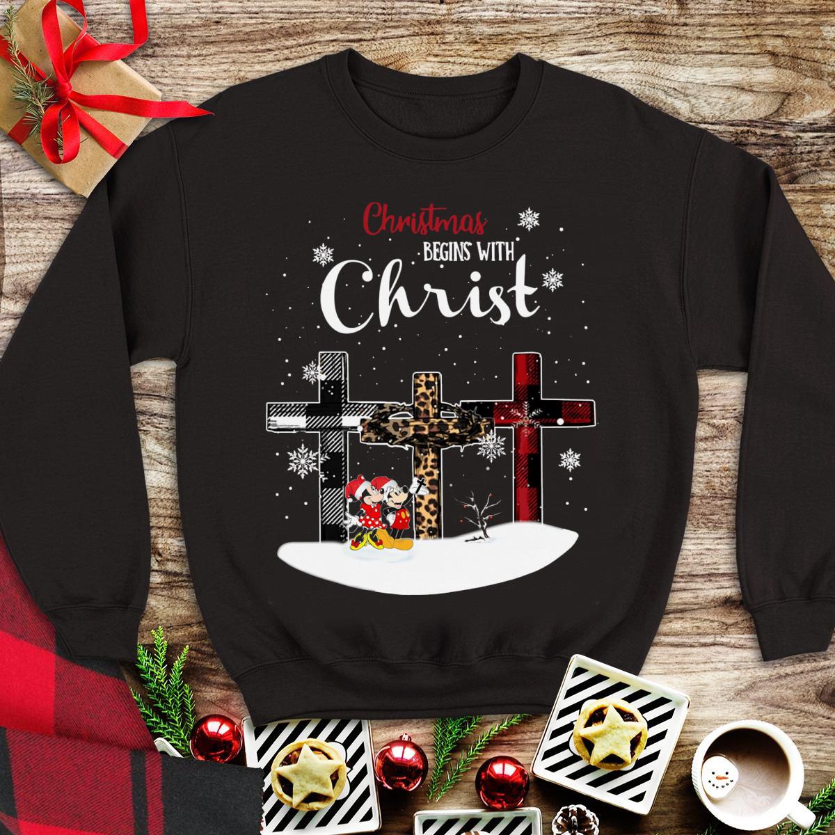 Awesome Christmas Begins With Christ Minnie And Mickey Mouse Cross shirt