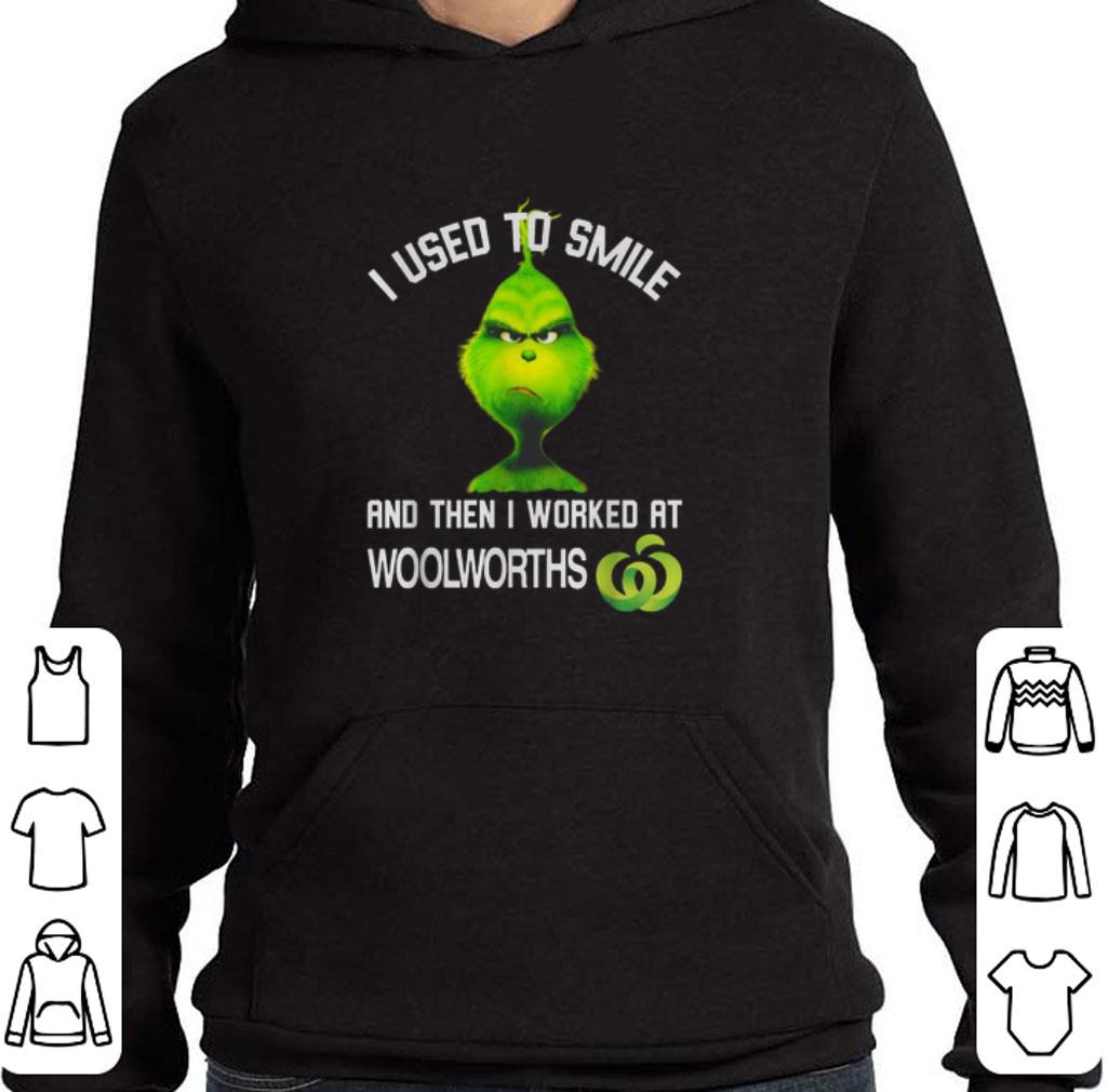 Grinch i used to smile and then i worked at Woolworths shirt