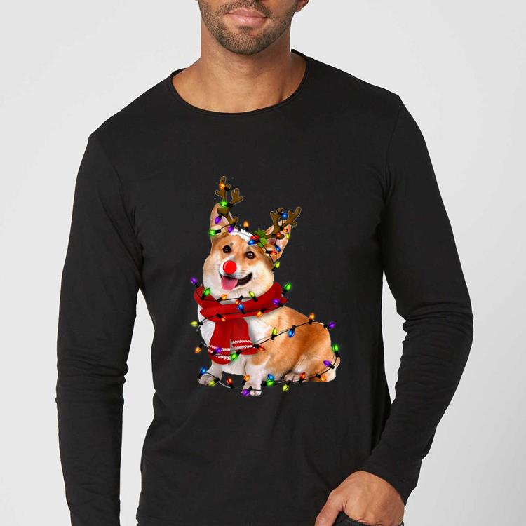 Hot Funny Corgi Christmas Tee Reindeer Christmas Lights Pajama shirt