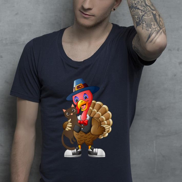 Nice Funny Cat Thanksgiving Turkey Holding Cat Kids Gift Idea shirt