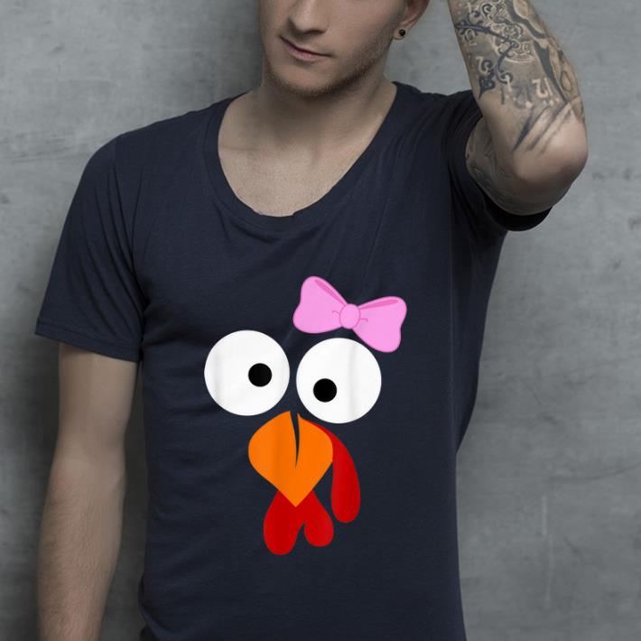 Pretty Turkey Face Girl Pink Bow - Funny Thanksgiving Tee shirt