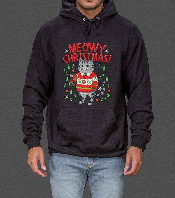 Hot Merry Meowy Christmas Cat Funny Graphic Tee sweater
