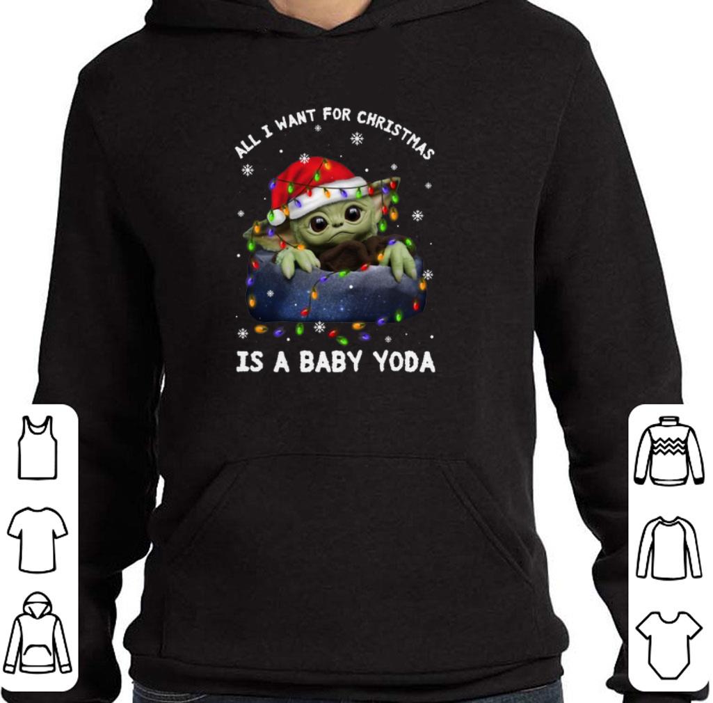 Pretty All i want for Christmas lights is a baby Yoda Santa hat shirt