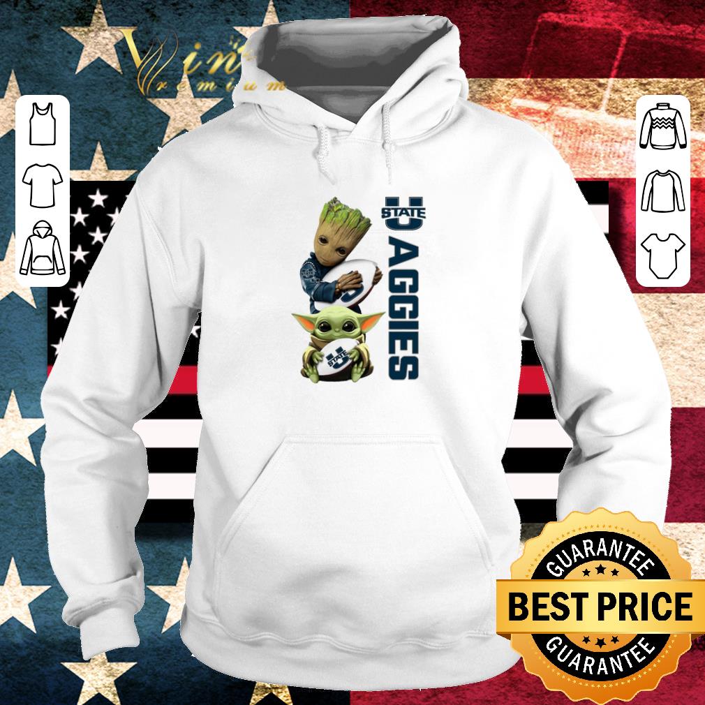 Funny Baby Groot Baby Yoda Hug Utah State Aggies Star Wars shirt