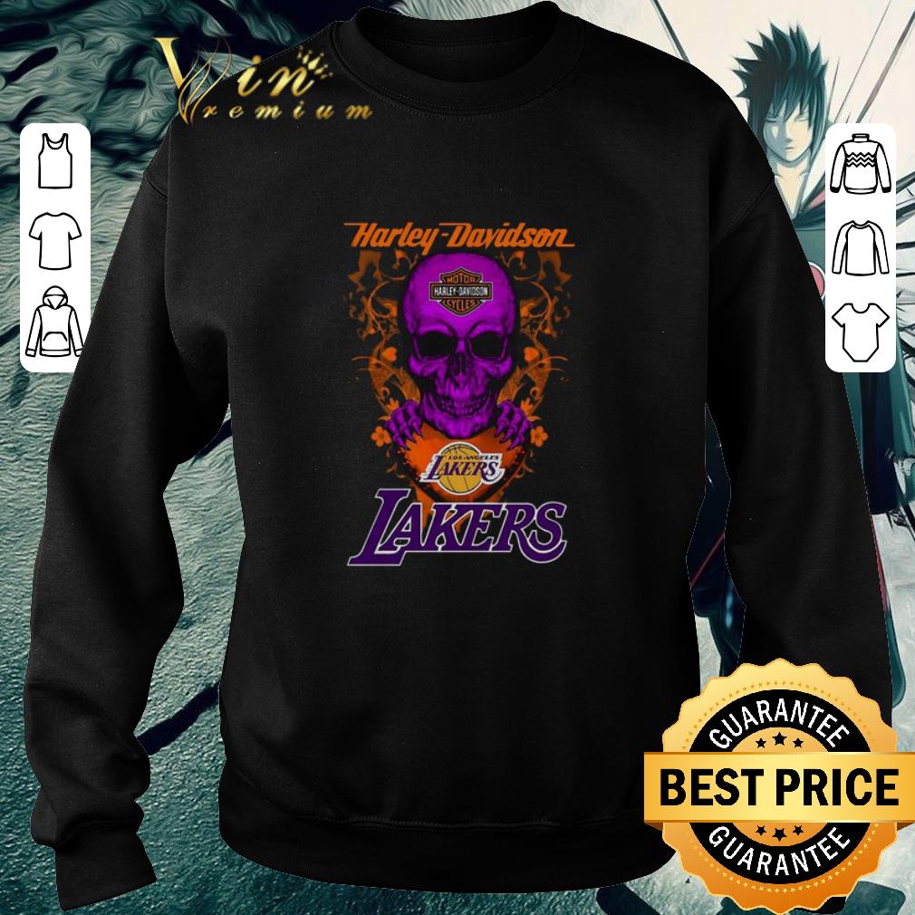 Nice Skull mashup Harley Davidson and Los Angeles Lakers shirt