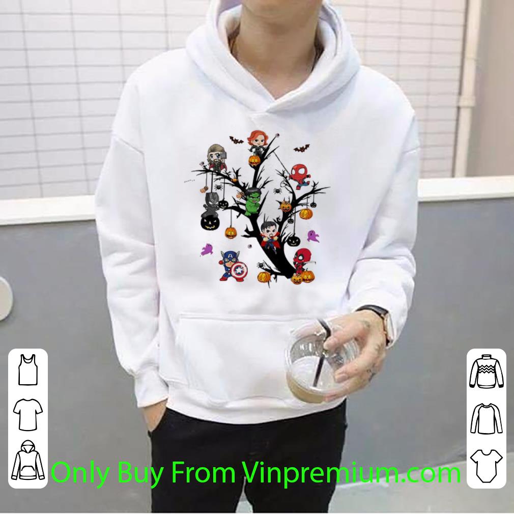 Top Avengers Superheroes Chibi On The Halloween Tree shirt