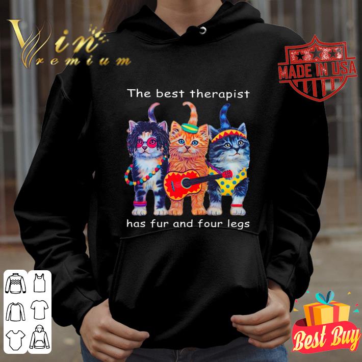 Best Three cat and guitar the best therapist has fur and four legs shirt