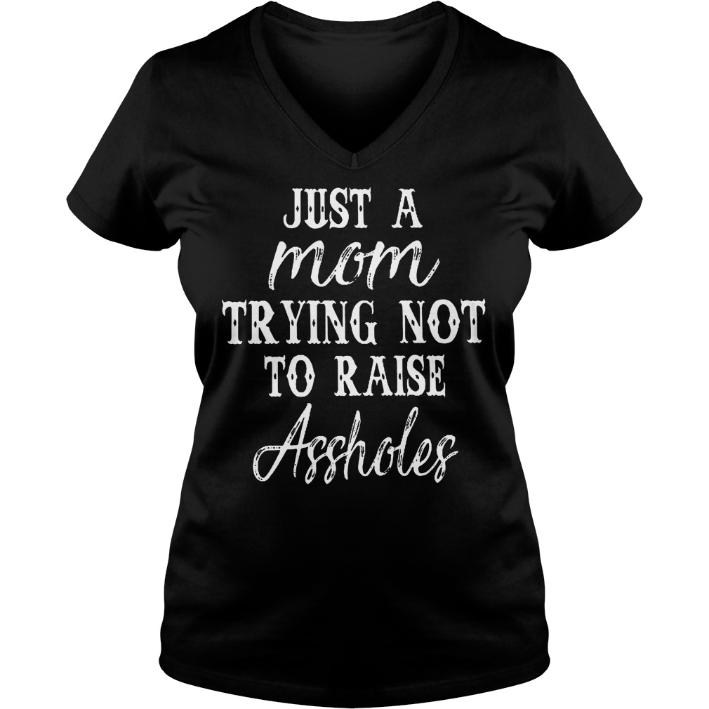 Just A Mom Trying Not To Raise Assholes T-Shirt 10 Just A Mom Trying Not To Raise Assholes T-Shirt Ladies V-Neck