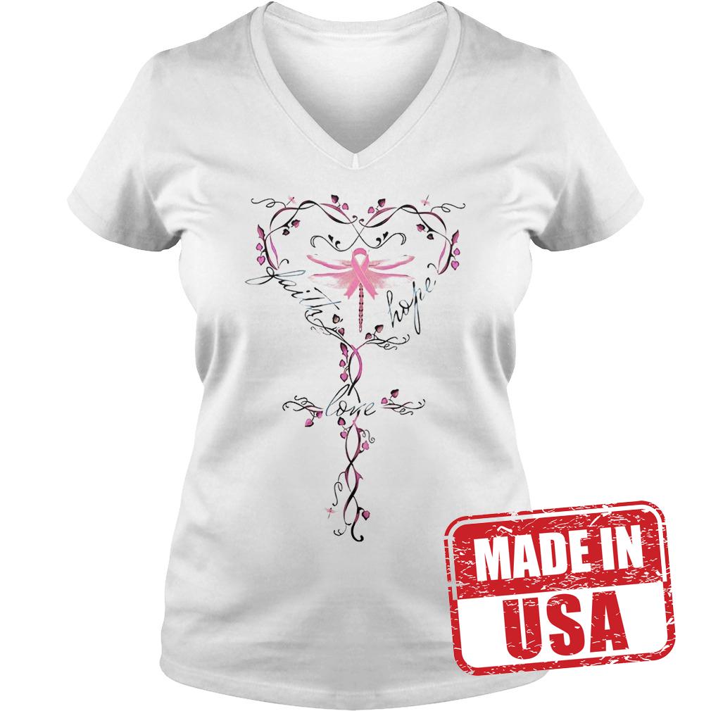 Official Breast Cancer dragon fly faith hope love shirt 4 Official Breast Cancer dragon fly faith hope love shirt Ladies V-Neck