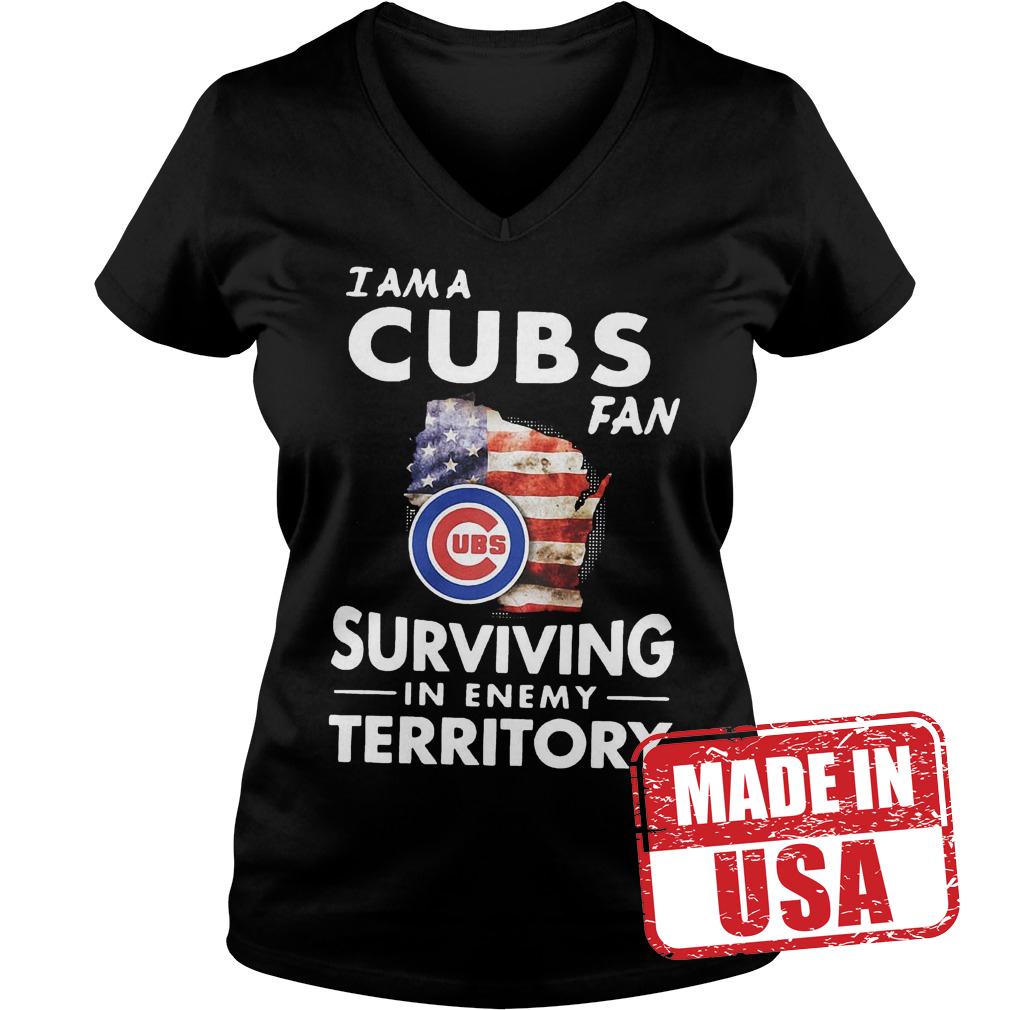 Original I am a Cubs fan surviving in enemy territory shirt 4 Original I am a Cubs fan surviving in enemy territory shirt Ladies V-Neck