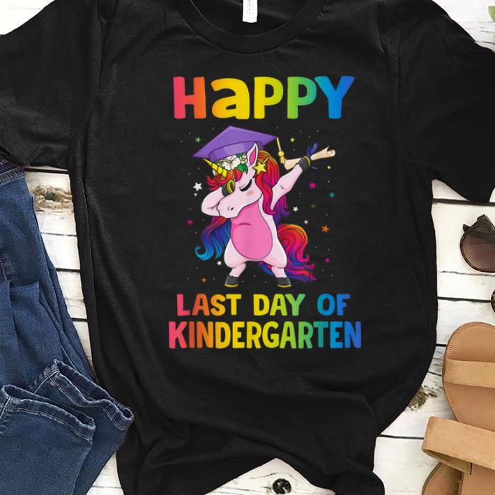 Premium Dabbing Rainbow Unicon Happy Last Day Of Kindergarten Gradutaion Shirt