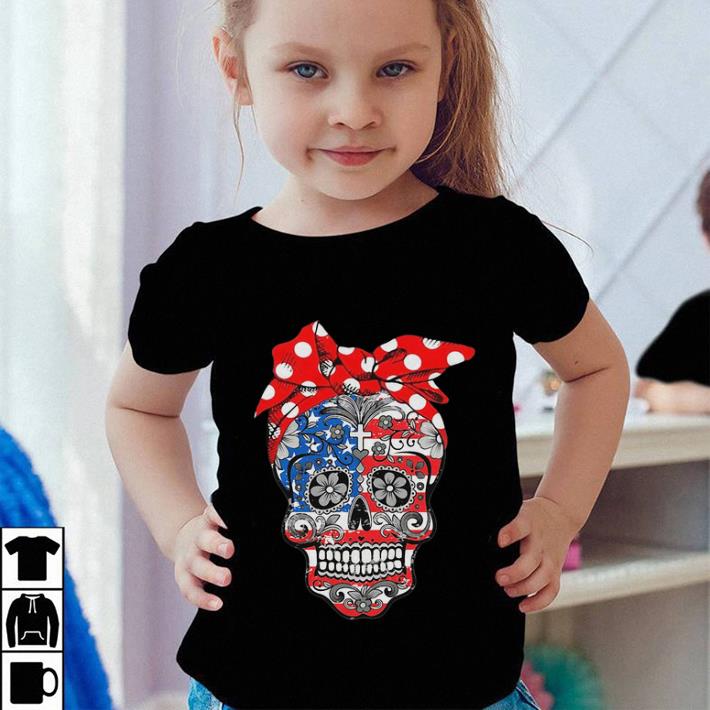 Pretty Lady Christian sugar skulls America flag shirt