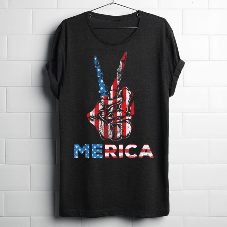 Pretty Merica USA Flag Peace Victory Hand Skull Fourth Of July shirt