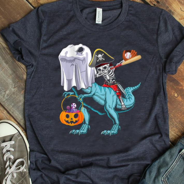 Funny Dab Jolly Roger Pirate Riding Dinosaur Baseball Halloween shirt