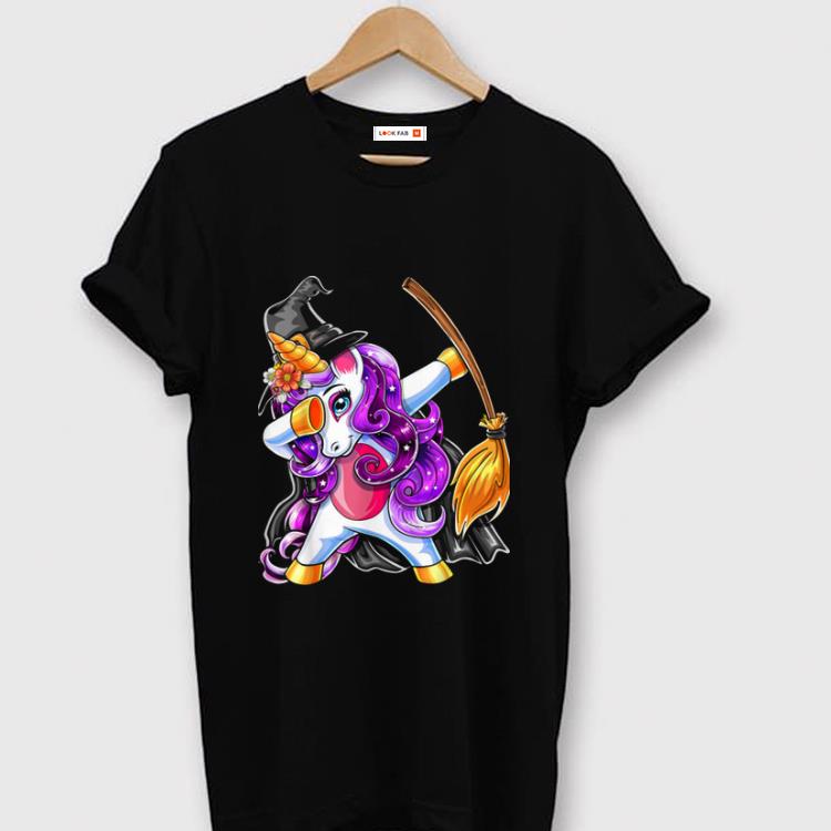 Top Dabbing Unicorn Halloween Witch Costume Broomstick Girl Gift shirt