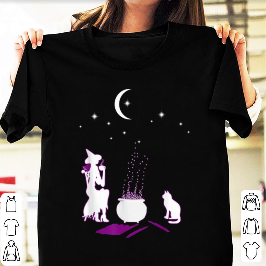 Top Funy Witch And Cat In Night Star Halloween shirt