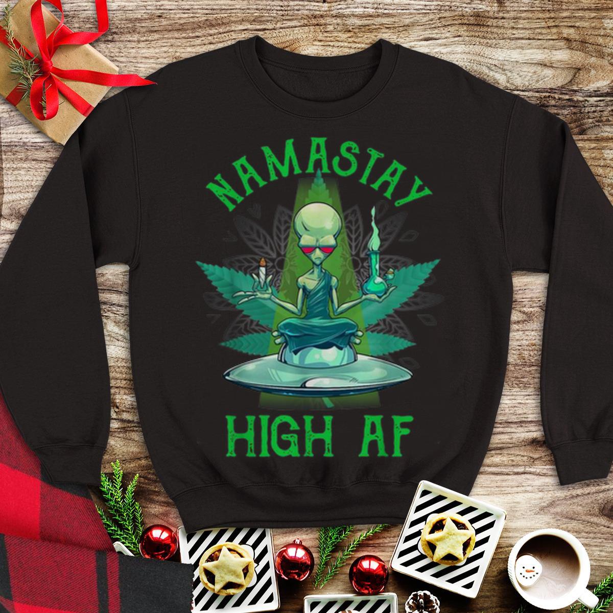 Awesome Alien Yoga Namastay High AF UFO And Weed shirt