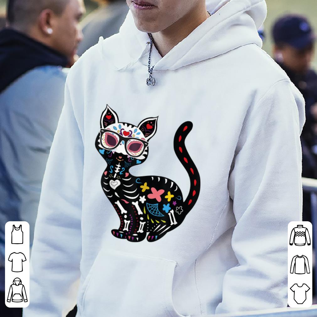 Awesome Cute Sugar Skull Mexican Cat Halloween shirt