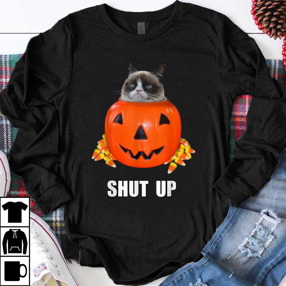 Hot Grumpy Cat Halloween Shut Up Pumpkin Candy Corn shirt