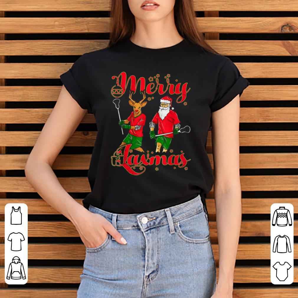 Hot Merry Laxmas Christmas Lacrosse Player Reindeer Santa Claus shirt
