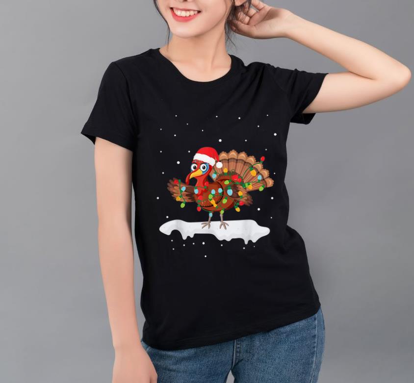Official Funny Turkey Christmas Santa Hat Xmas Lights Turkey Bird shirt