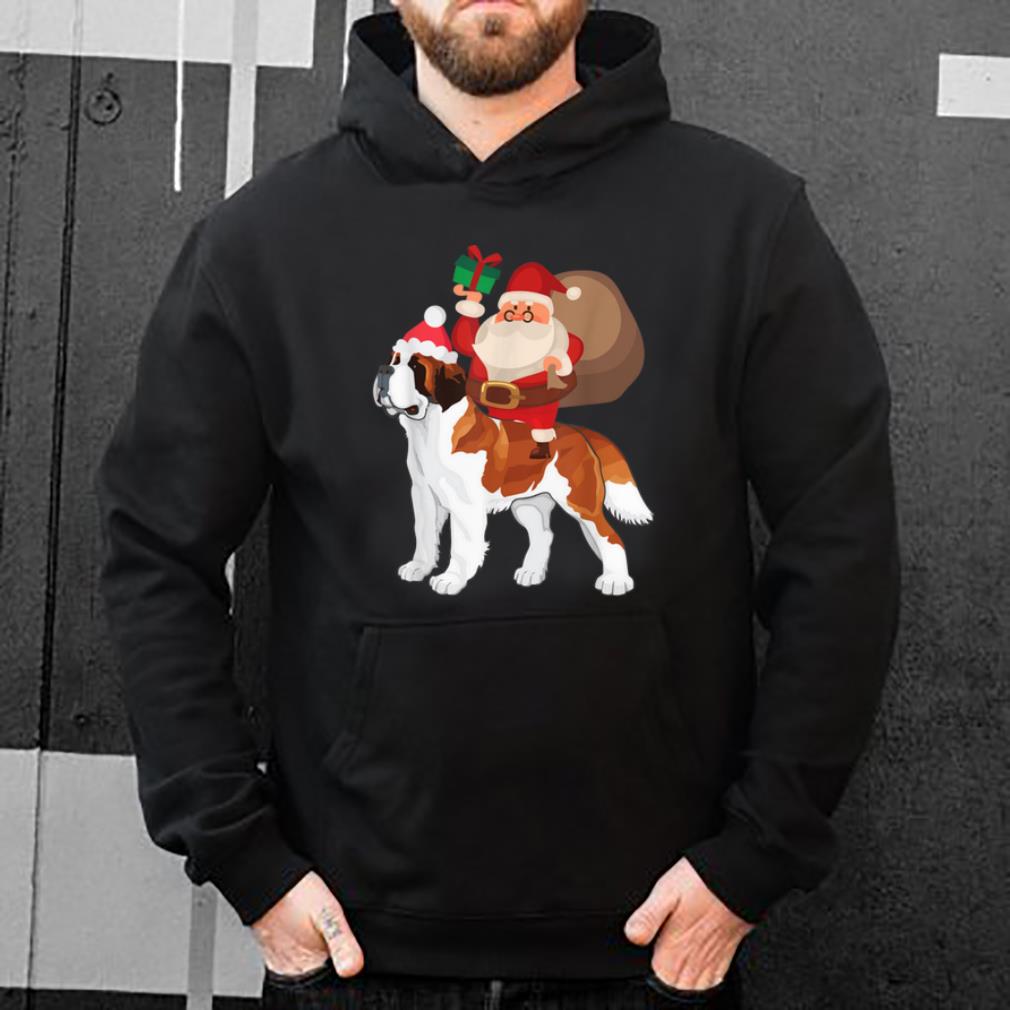 Top Santa Riding St Bernard Christmas Pajama Gift shirt