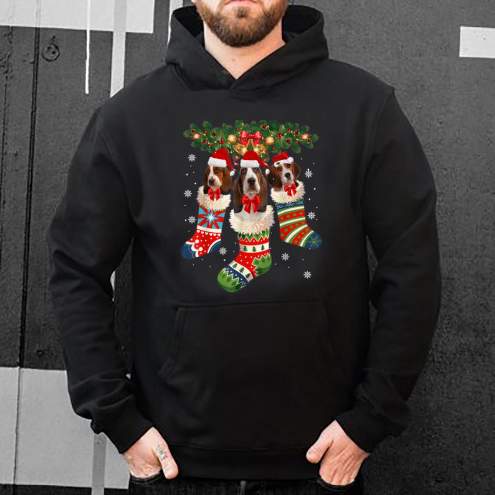 Top Three Basset Hound In Sock Christmas Santa Hat X-mas Dog shirt
