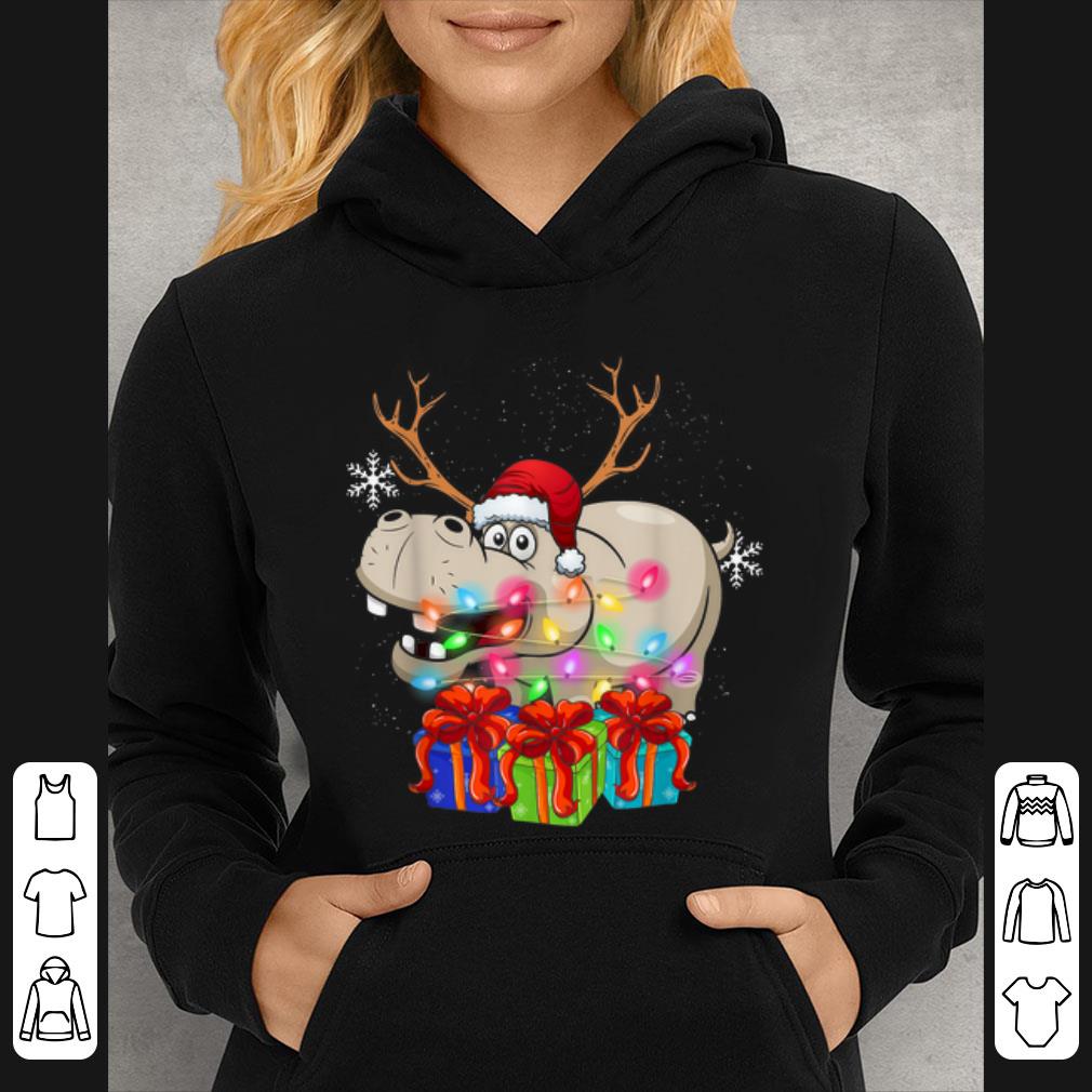 Awesome Hippo Christmas Gift Xmas Lights Santa Hat Party shirt