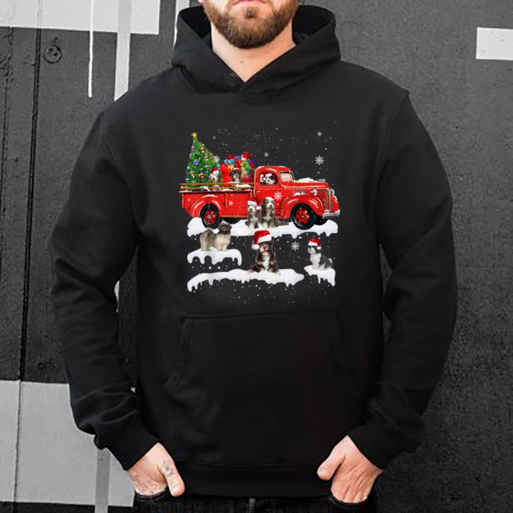 Awesome Tibetan Terrier Riding Red Truck Xmas Merry Christmas Gifts shirt