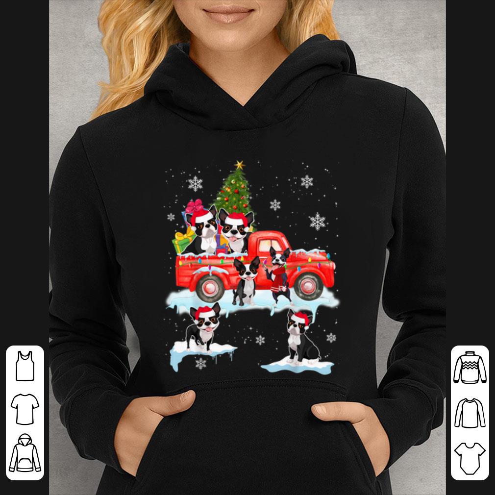 Hot Christmas Dog On Red Car Boston Terrier Truck Christmas Tree shirt