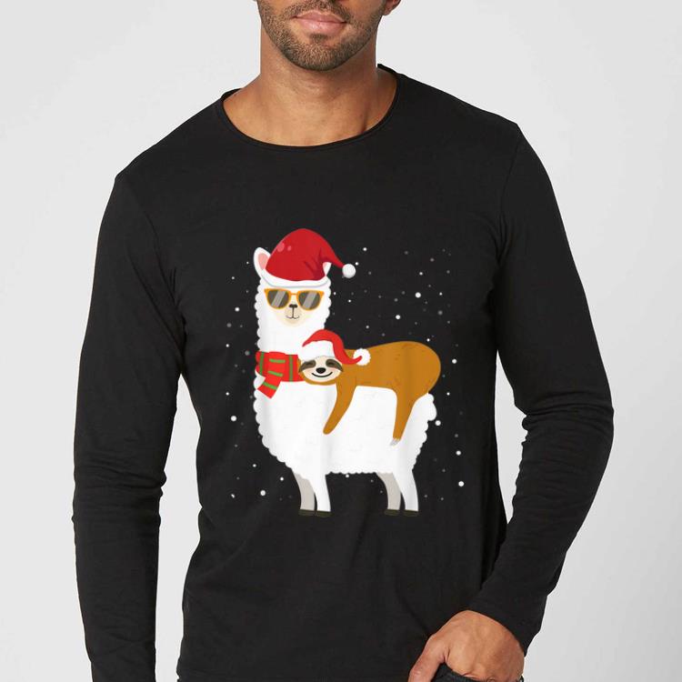 Nice Sloth Christmas Santa Riding Santa Xmas Llama Snowflake Gift shirt