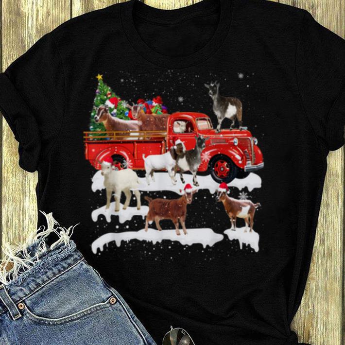 Pretty Goat Riding Red Truck Xmas Merry Christmas Gifts shirt