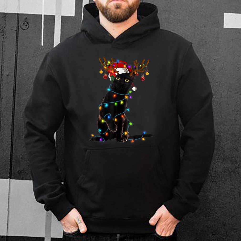 Top Black Cat Christmas Light Funny Cat Lover Christmas shirt