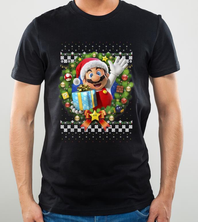 Top Super Mario 3D Christmas Wreath Present Graphic shirt