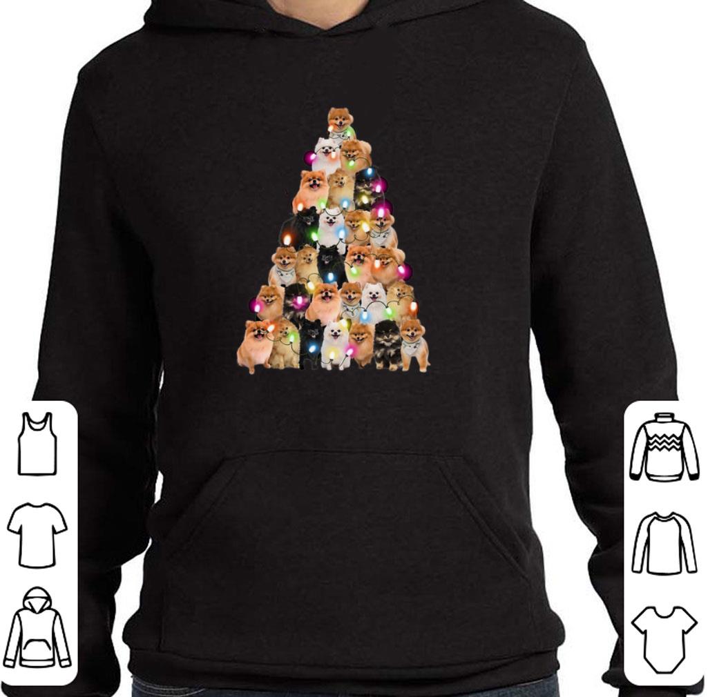 Pretty Pomeranian dogs lights Christmas tree shirt