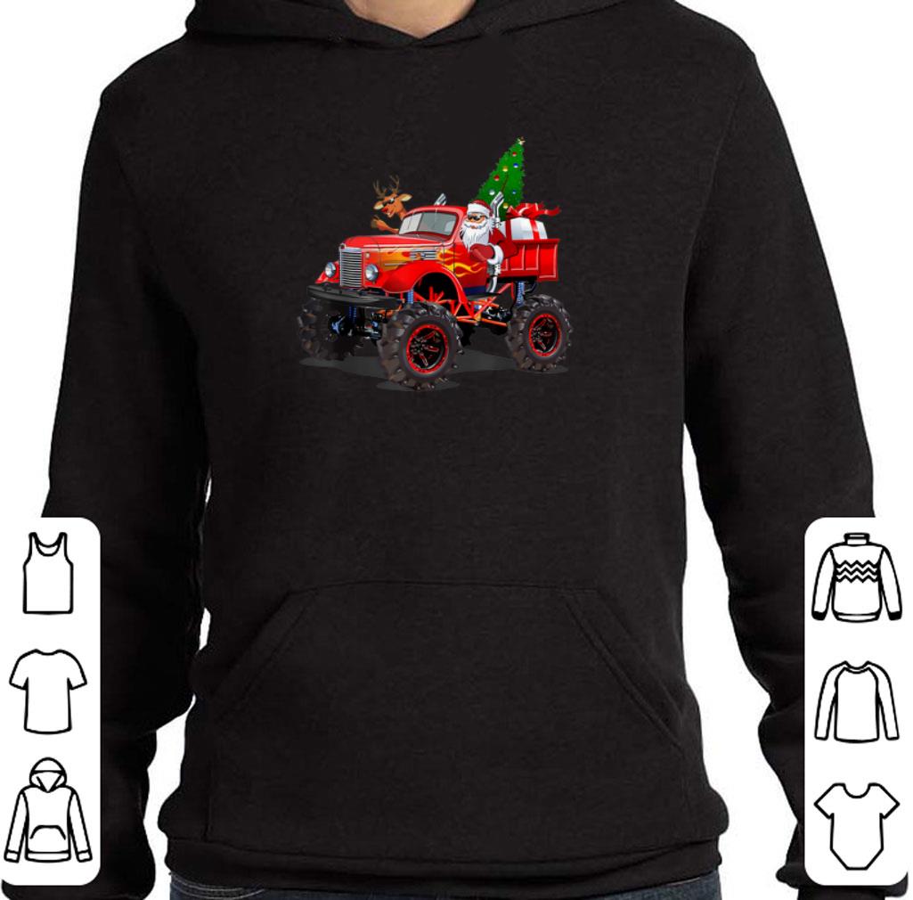 Pretty Santa And Reindeer On Monster Truck Christmas Tree shirt