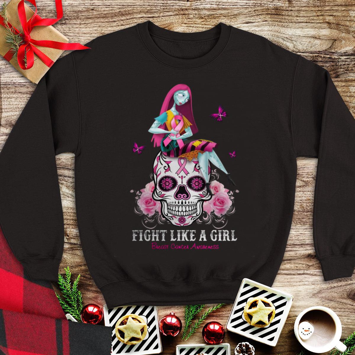 Awesome Sally Fight Like A Girl Breast Cancer Awareness Sugar Skull shirt